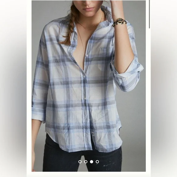 Anthropologie Grayson Blue Plaid Button Down Shirt - Picture 4 of 13
